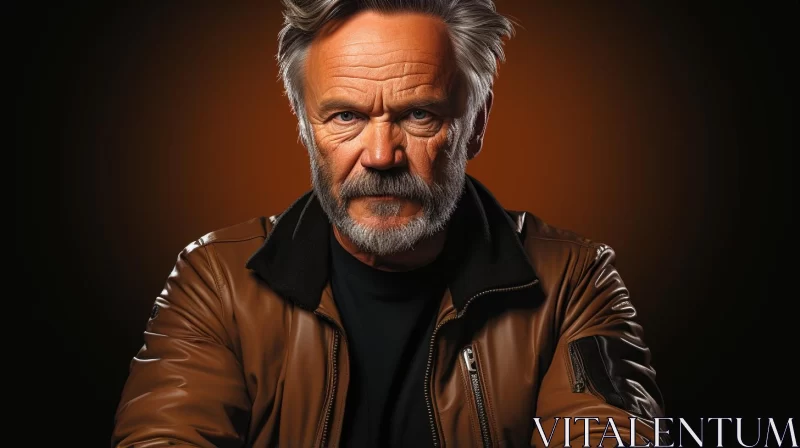 Portrait of an Elderly Chris Pratt in Leather Jacket: A Minimalistic Approach AI Image