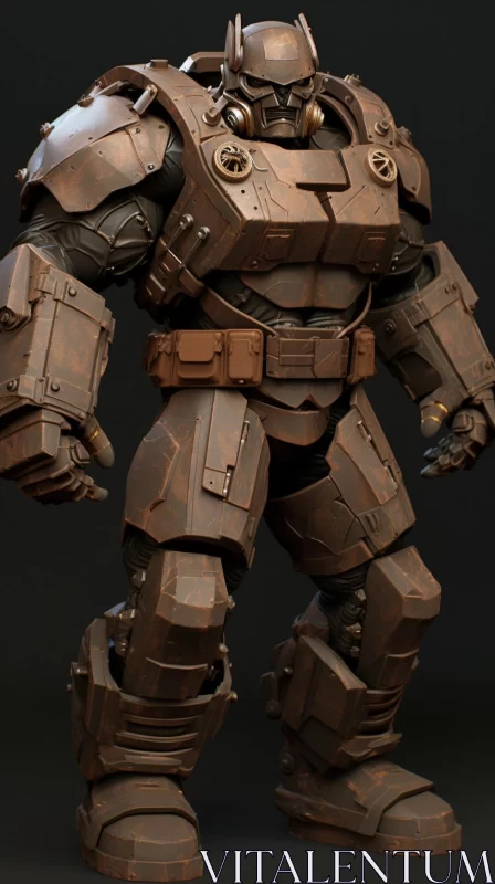 Rusty Robot 3D Model with Earthy Textures and Metal Armor AI Image