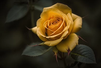 Tranquil Gardenscapes: Yellow Rose on Black Background