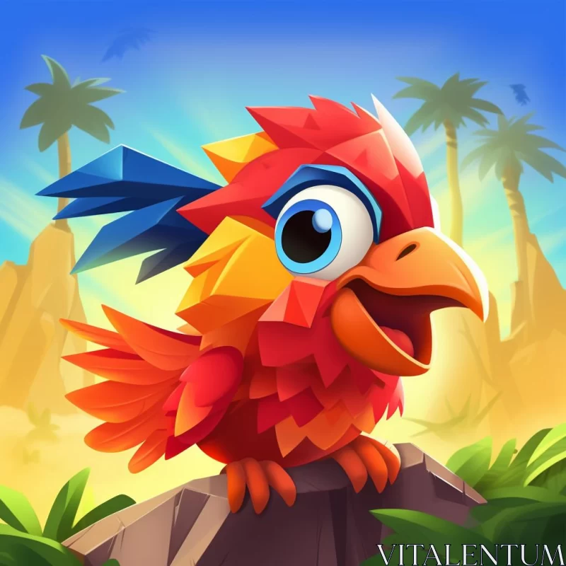 Colorful Cartoon Bird in Adventure Themed 2D Game Art AI Image