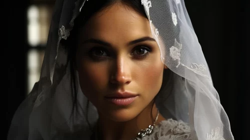 Elegant Bride in Veil - A Luminous and Detailed Portrait AI Image