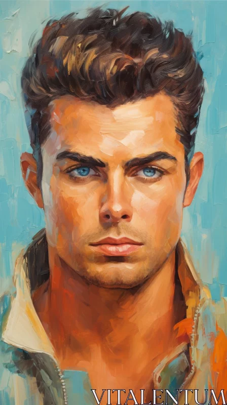 Handsome Man Oil Portrait in Cyan and Amber AI Image