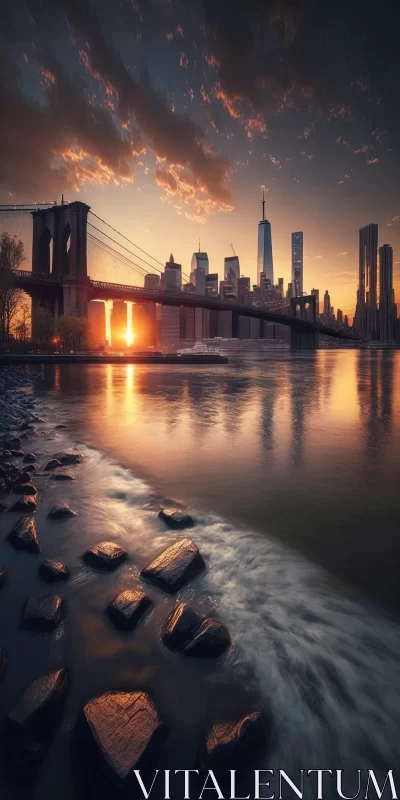 Sunset Over Manhattan - A Luminous and Dreamlike View AI Image