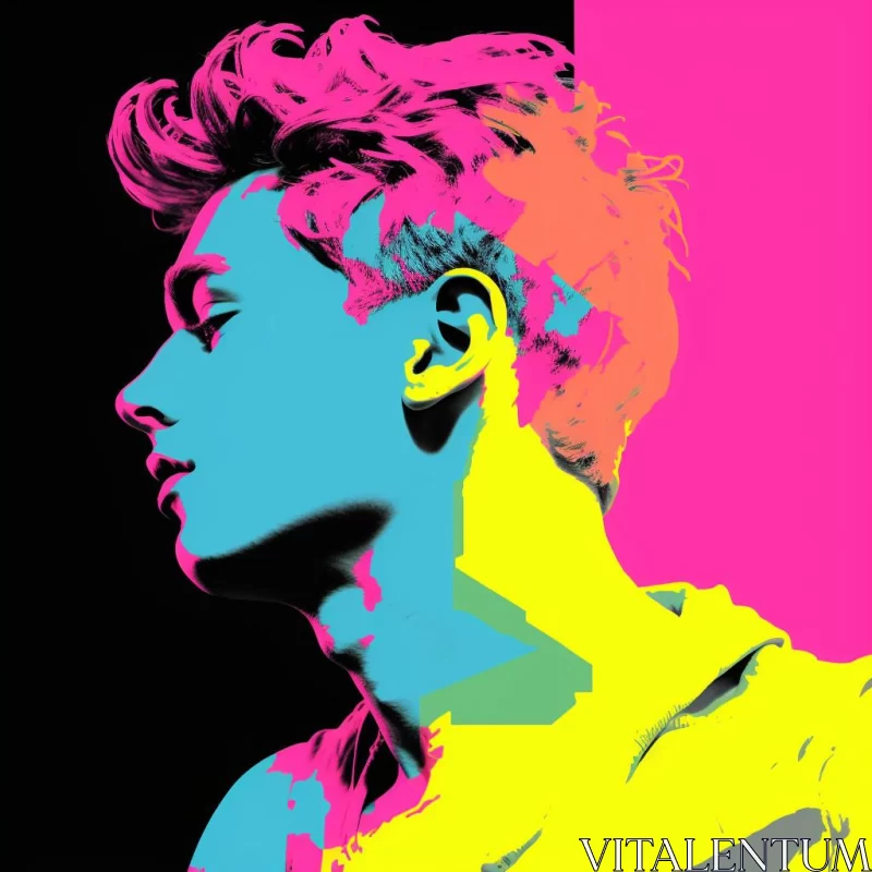 Androgynous Pop Art Portrait in Bright Colors AI Image