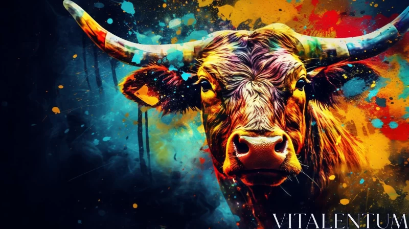 Colorful Abstract Graffiti-Style Bull Portrait AI Image