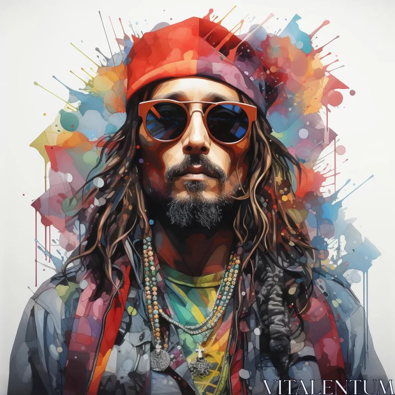 Colorful Watercolor Man: A Fusion of Piratepunk and Hip-Hop AI Image