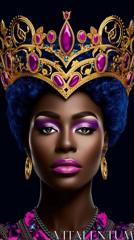 Crowned Woman in Bold Colors: A Fusion of Tradition & Modernity AI Image