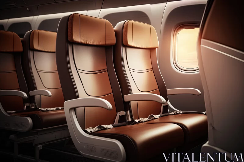 Elegant Airplane Interior with Brown Leather Seats AI Image