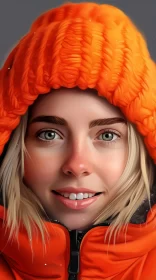 Girl in Orange Jacket: A Winter Adventure Portrait AI Image