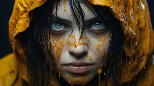 Hooded Girl Covered in Paint - Gritty Glamour Meets Honeycore