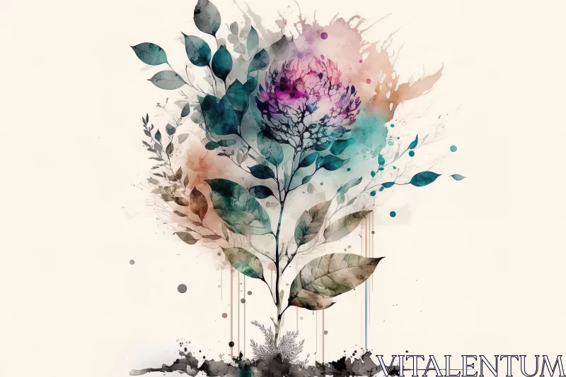Abstract Watercolor Flower Art in Violet and Aquamarine Hues AI Image