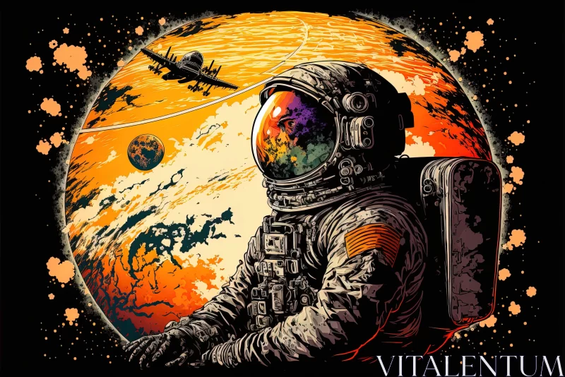 AI ART Astronaut and the Orange Planet: Apocalyptic Vision