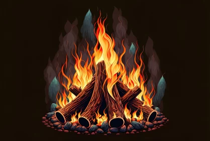 Colored Cartoon Style Forest Fire Artwork with Cabincore Theme