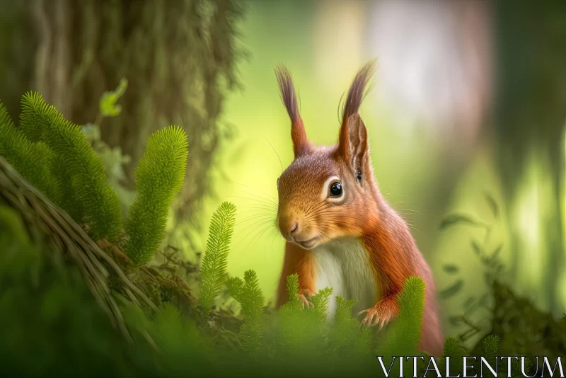 Expressive Red Squirrel in Forest - Close-up Digital Art AI Image