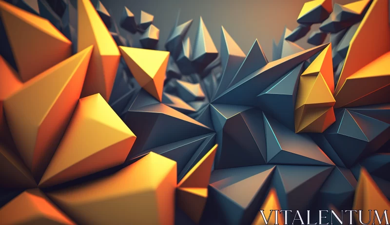 Gold and Cyan 3D Abstract Art with Triangular Shapes AI Image