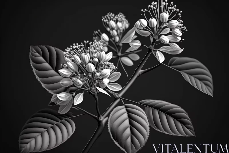 Intricate 3D Rendered White Flowers on Black Background AI Image