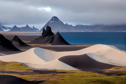 Ominous Landscapes: White Sand Dunes and Mountainous Vistas