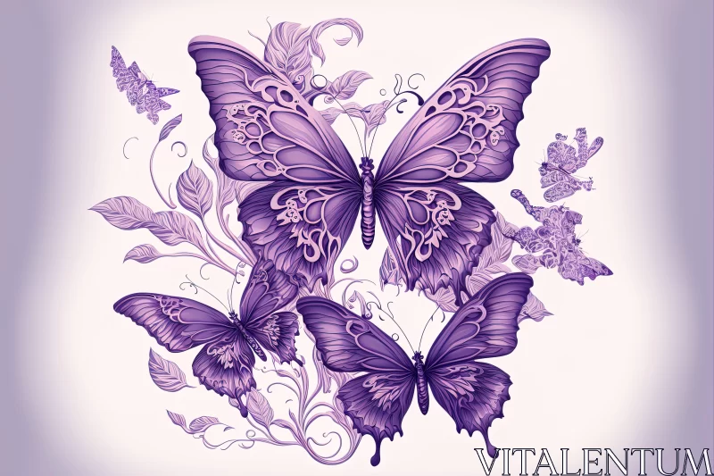 Purple Butterflies: An Ink Illustration with Baroque Flourishes