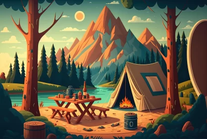 Serene Camping Scene in Mountain Landscape