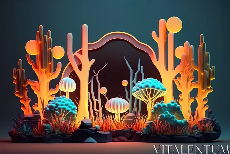 3D Underwater Neon Art Nouveau Illustration AI Image