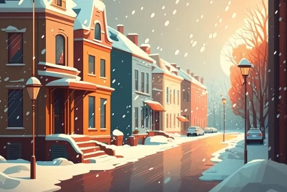 Charming Winter Scene in Cartoonish Tonalist Style AI Image