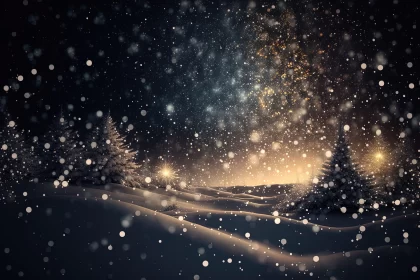 Snowy Christmas Night - A Festive Cosmic Landscape AI Image