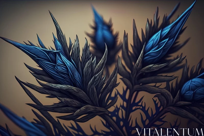 Blue Flowers - Feather-Style Artwork with Stark Shadows AI Image