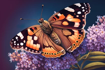 Butterfly on Lilac Flowers - An Illustration in Comic Book Style AI Image
