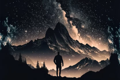 Man standing against mountain under starry sky | Psychological phenomena illustration