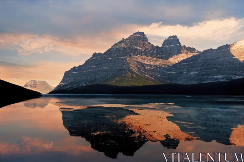 Mountain Range Reflection in Water: A Prairiecore Landscape AI Image