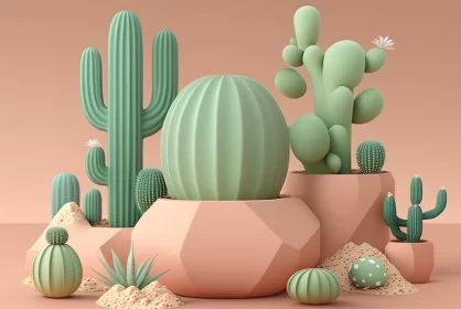3D Rendered Cactus: A Playful Blend of Shapes and Colors