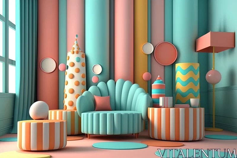 3D Rendered Colorful Interior with Whimsical Shapes AI Image