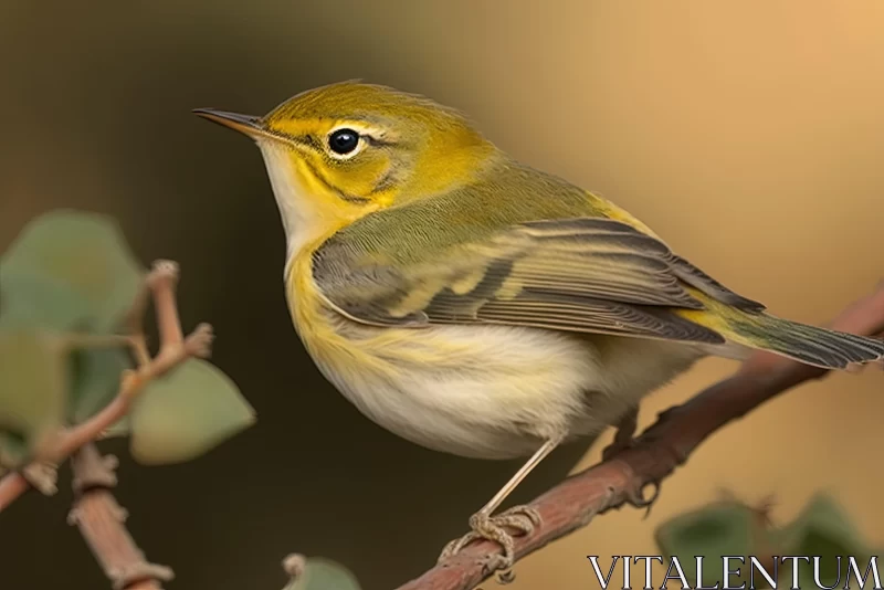 Ethereal Yellow Bird on Branch: Artistic Mastery AI Image