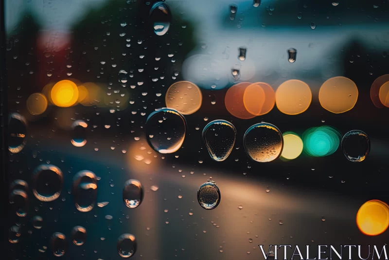 Atmospheric Cityscape through Rain-Dappled Window AI Image