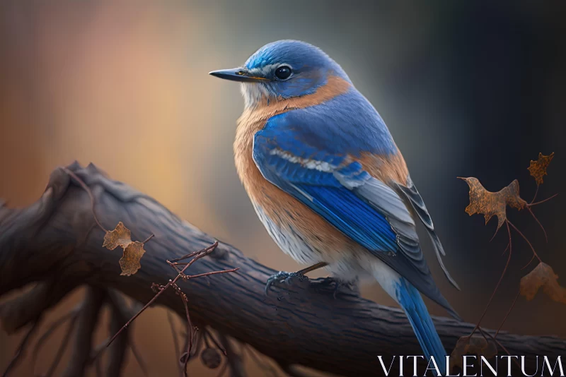 Blue Bird on a Branch: A Study in Plein-air Realism AI Image