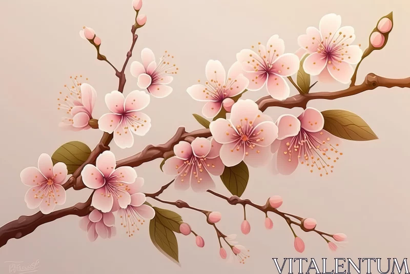 Cherry Blossom Branch Artwork - Traditional Vietnamese Style AI Image