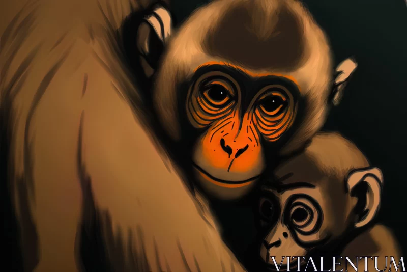 Chimpanzee and Baby in High-Contrast Digital Art AI Image