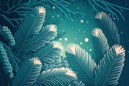 Christmas Illustration with Pine Trees on a Blue Background AI Image