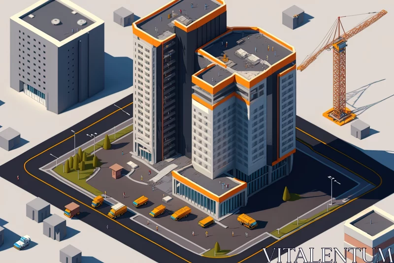 Isometric Cityscape: An Urban Construction Illustration AI Image