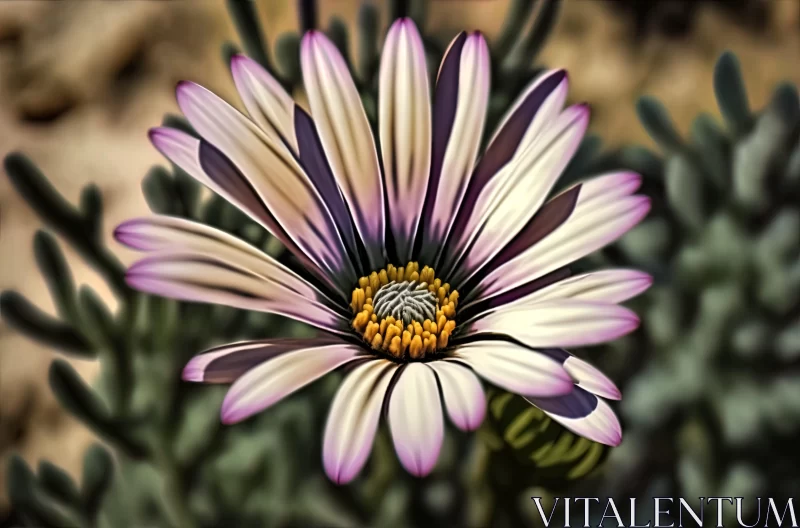Purple Daisy in the Desert: A Digital Artwork AI Image