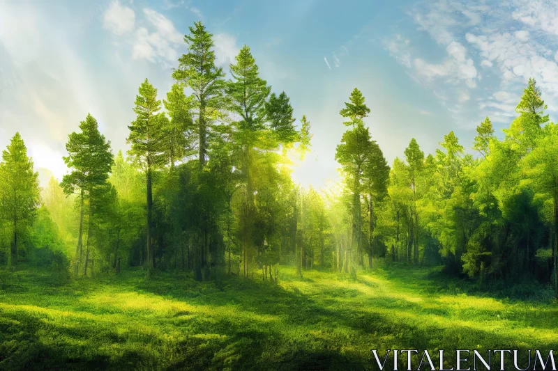 Sunny Forest Panorama - Nature Inspired Art AI Image