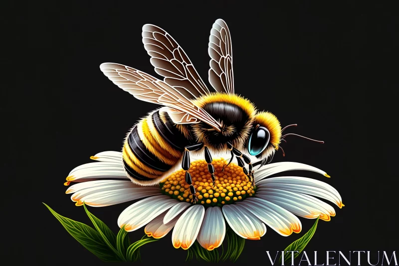 Bee on Daisy: A Black and White Illustration AI Image