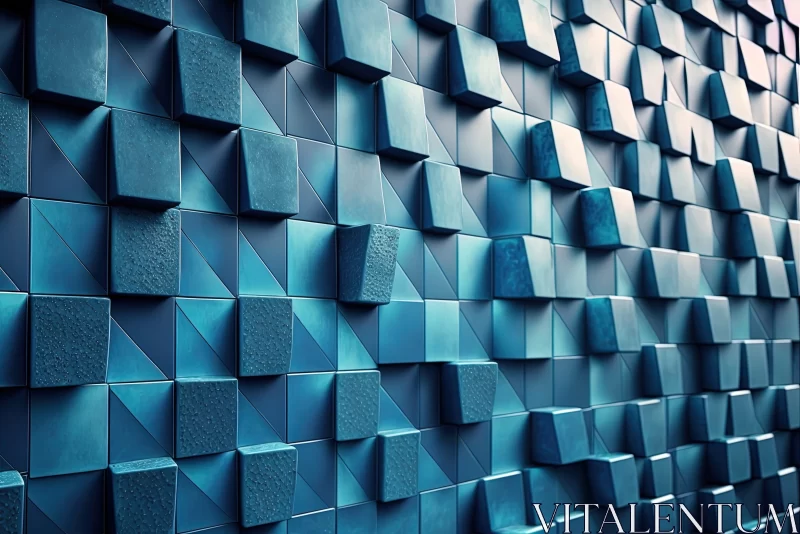 Blue Tiled Wall in 3D Rendering - Abstract Art AI Image