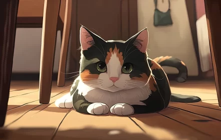 Calico Cat in Anime Art Style - A Charming Character Illustration AI Image