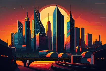 City At Sunset: A Retro Futuristic Illustration