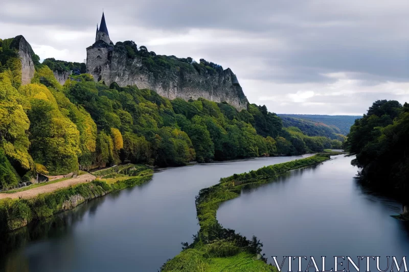 Gothic Romanticism: The River and Castle of the French Countryside AI Image
