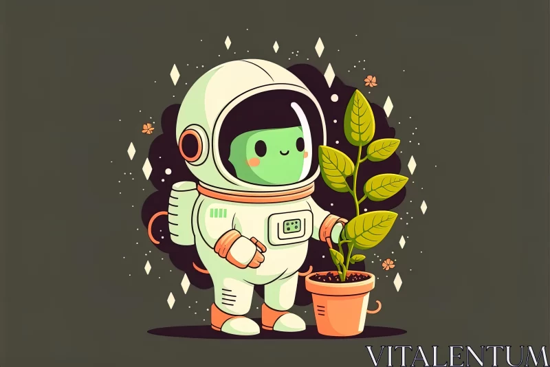 Dreamy Astronaut Holding Plant in Space Illustration AI Image