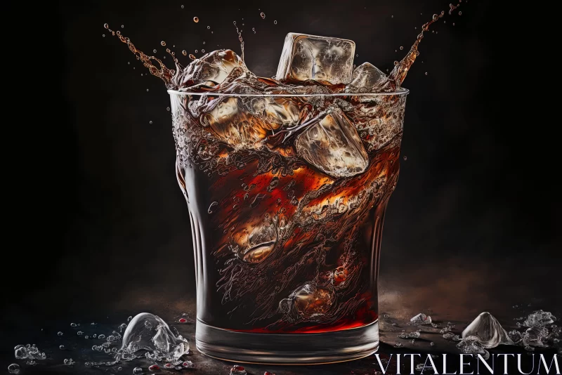 AI ART Fine Art Realism: Glass of Cola with Ice Cubes