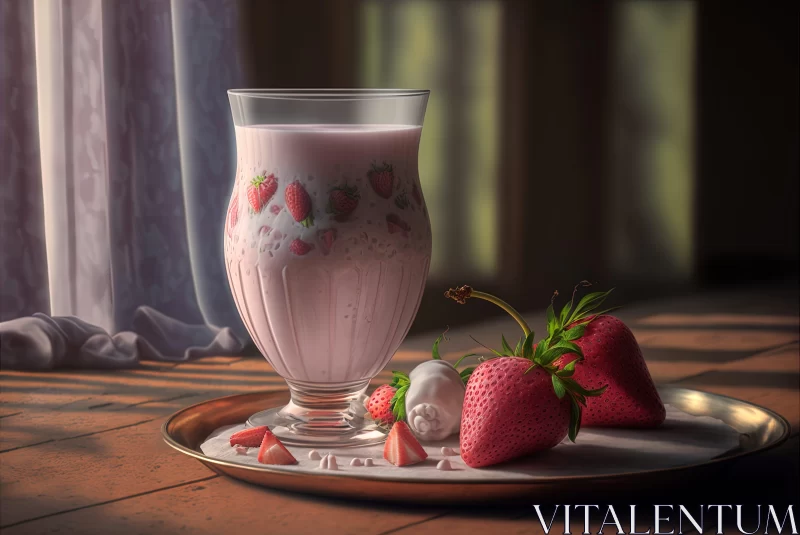 Strawberry Milkshake and Fruit Plate - A Slovenian Painting Inspired Illustration AI Image