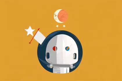 Whimsical Space Illustration: Astronaut with Star and Moon